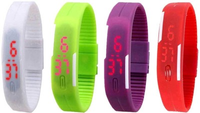 NS18 Silicone Led Magnet Band Watch Combo of 4 White, Green, Purple And Red Digital Watch  - For Couple   Watches  (NS18)