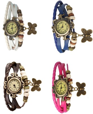 NS18 Vintage Butterfly Rakhi Combo of 4 White, Brown, Blue And Pink Analog Watch  - For Women   Watches  (NS18)