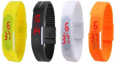 NS18 Silicone Led Magnet Band Combo of 4 Yellow, Black, White And Orange Digital Watch  - For Boys & Girls   Watches  (NS18)