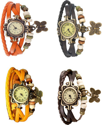 

Kissu Vintage Rakhi Combo of 4 Orange, Yellow, Black And Brown Watch - For Women