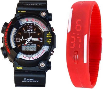 Rokcy Analog-Digital S-Shock Black & Rubber Led Band Red For Boys & Girls Combo Analog-Digital Watch  - For Boys   Watches  (Rokcy)