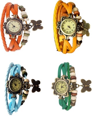 NS18 Vintage Butterfly Rakhi Combo of 4 Orange, Sky Blue, Yellow And Green Analog Watch  - For Women   Watches  (NS18)
