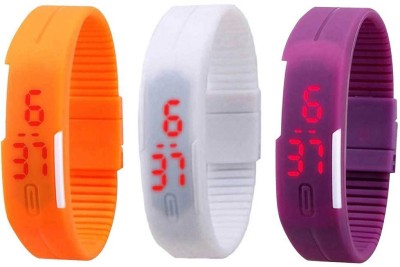 NS18 Silicone Led Magnet Band Combo of 3 Orange, White And Purple Watch  - For Boys & Girls   Watches  (NS18)