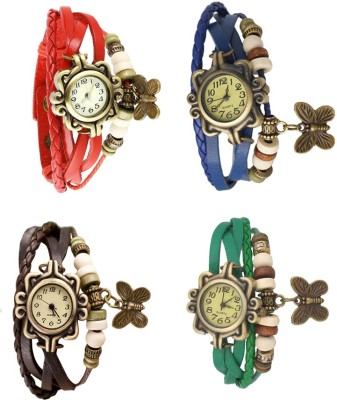 NS18 Vintage Butterfly Rakhi Combo of 4 Red, Brown, Blue And Green Analog Watch  - For Women   Watches  (NS18)