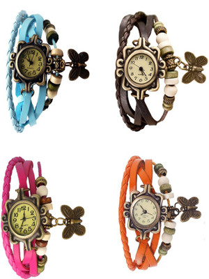 View NS18 Vintage Butterfly Rakhi Combo of 4 Sky Blue, Pink, Brown And Orange Analog Watch  - For Women Wrist Watches Price Online(NS18)