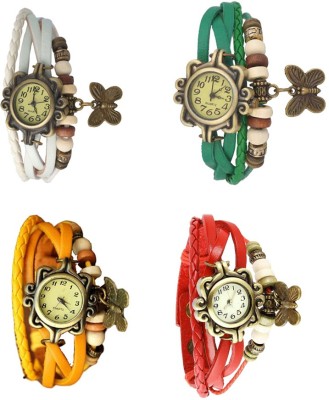 NS18 Vintage Butterfly Rakhi Combo of 4 White, Yellow, Green And Red Analog Watch  - For Women   Watches  (NS18)