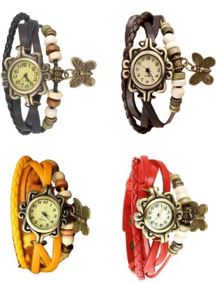 NS18 Vintage Butterfly Rakhi Combo of 4 Black, Yellow, Brown And Red Analog Watch  - For Women   Watches  (NS18)