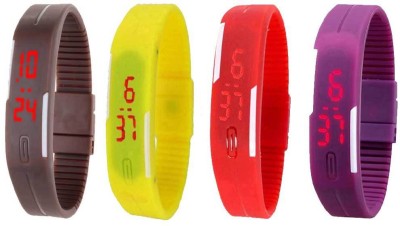 NS18 Silicone Led Magnet Band Watch Combo of 4 Brown, Yellow, Red And Purple Digital Watch  - For Couple   Watches  (NS18)