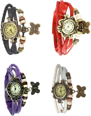 NS18 Vintage Butterfly Rakhi Combo of 4 Black, Purple, Red And White Analog Watch  - For Women   Watches  (NS18)