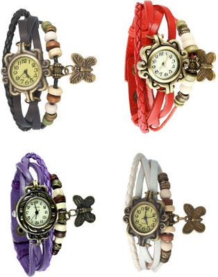 

NS18 Vintage Butterfly Rakhi Combo of 4 Black, Purple, Red And White Watch - For Women