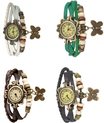 

NS18 Vintage Butterfly Rakhi Combo of 4 White, Brown, Green And Black Watch - For Women
