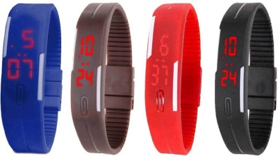 NS18 Silicone Led Magnet Band Combo of 4 Blue, Brown, Red And Black Digital Watch  - For Boys & Girls   Watches  (NS18)