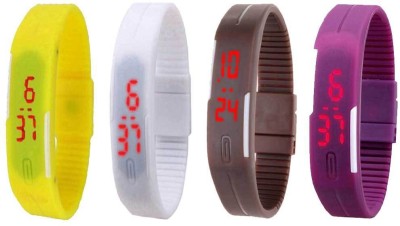 NS18 Silicone Led Magnet Band Watch Combo of 4 Yellow, White, Brown And Purple Digital Watch  - For Couple   Watches  (NS18)
