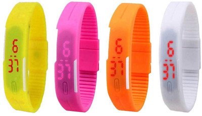 NS18 Silicone Led Magnet Band Combo of 4 Yellow, Pink, Orange And White Digital Watch  - For Boys & Girls   Watches  (NS18)