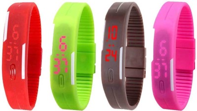 NS18 Silicone Led Magnet Band Combo of 4 Red, Green, Brown And Pink Digital Watch  - For Boys & Girls   Watches  (NS18)