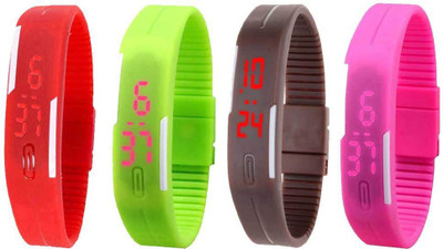 

NS18 Silicone Led Magnet Band Combo of 4 Red, Green, Brown And Pink Watch - For Boys & Girls