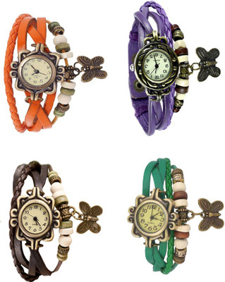 

Kissu Vintage Rakhi Combo of 4 Orange, Brown, Purple And Green Watch - For Women