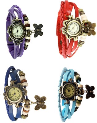NS18 Vintage Butterfly Rakhi Combo of 4 Purple, Blue, Red And Sky Blue Analog Watch  - For Women   Watches  (NS18)