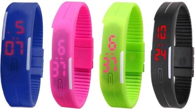NS18 Silicone Led Magnet Band Combo of 4 Blue, Pink, Green And Black Digital Watch  - For Boys & Girls   Watches  (NS18)
