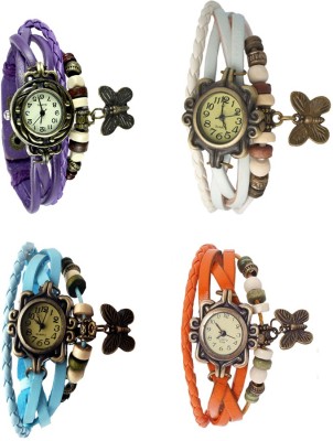 NS18 Vintage Butterfly Rakhi Combo of 4 Purple, Sky Blue, White And Orange Analog Watch  - For Women   Watches  (NS18)