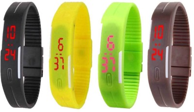 NS18 Silicone Led Magnet Band Combo of 4 Black, Yellow, Green And Brown Digital Watch  - For Boys & Girls   Watches  (NS18)