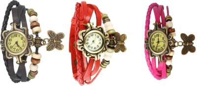 NS18 Vintage Butterfly Rakhi Watch Combo of 3 Black, Red And Pink Analog Watch  - For Women   Watches  (NS18)
