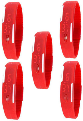 

Kissu Led Magnet Band Combo of 5 Red Watch - For Men & Women