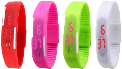 NS18 Silicone Led Magnet Band Combo of 4 Red, Pink, Green And White Digital Watch  - For Boys & Girls   Watches  (NS18)
