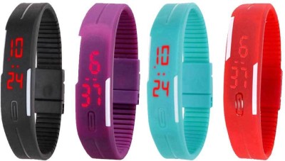 NS18 Silicone Led Magnet Band Watch Combo of 4 Black, Purple, Sky Blue And Red Digital Watch  - For Couple   Watches  (NS18)