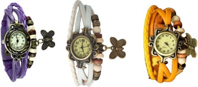 NS18 Vintage Butterfly Rakhi Combo of 3 Purple, White And Yellow Analog Watch  - For Women   Watches  (NS18)