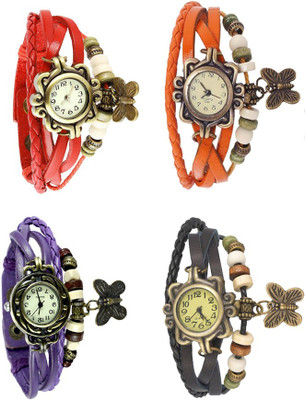 

Kissu Vintage Rakhi Combo of 4 Red, Purple, Orange And Black Watch - For Women