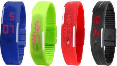 NS18 Silicone Led Magnet Band Combo of 4 Blue, Green, Red And Black Digital Watch  - For Boys & Girls   Watches  (NS18)