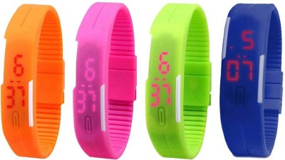 NS18 Silicone Led Magnet Band Combo of 4 Orange, Pink, Green And Blue Digital Watch  - For Boys & Girls   Watches  (NS18)