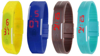 

NS18 Silicone Led Magnet Band Watch Combo of 4 Yellow, Blue, Brown And Sky Blue Watch - For Couple