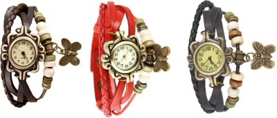 NS18 Vintage Butterfly Rakhi Watch Combo of 3 Brown, Red And Black Analog Watch  - For Women   Watches  (NS18)