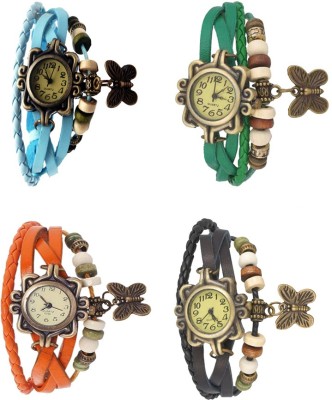 NS18 Vintage Butterfly Rakhi Combo of 4 Sky Blue, Orange, Green And Black Analog Watch  - For Women   Watches  (NS18)