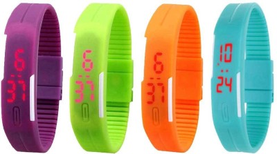 NS18 Silicone Led Magnet Band Watch Combo of 4 Purple, Green, Orange And Sky Blue Digital Watch  - For Couple   Watches  (NS18)