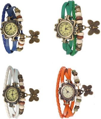 

Kissu Vintage Rakhi Combo of 4 Blue, White, Green And Orange Watch - For Women