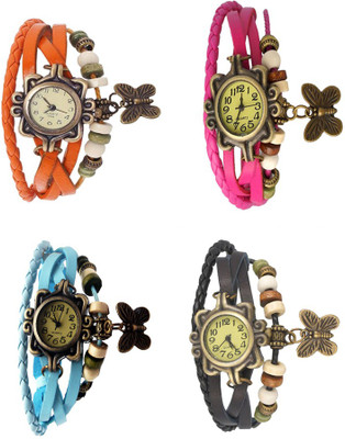 

Kissu Vintage Rakhi Combo of 4 Orange, Sky Blue, Pink And Black Watch - For Women