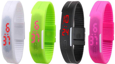 

NS18 Silicone Led Magnet Band Combo of 4 White, Green, Black And Pink Watch - For Boys & Girls