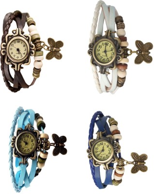 NS18 Vintage Butterfly Rakhi Combo of 4 Brown, Sky Blue, White And Blue Analog Watch  - For Women   Watches  (NS18)