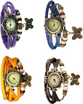 NS18 Vintage Butterfly Rakhi Combo of 4 Purple, Yellow, Blue And Brown Analog Watch  - For Women   Watches  (NS18)