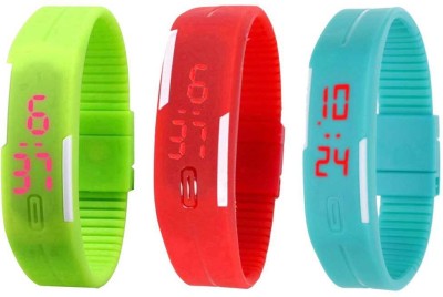 NS18 Silicone Led Magnet Band Combo of 3 Green, Red And Sky Blue Digital Watch  - For Boys & Girls   Watches  (NS18)