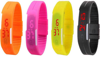 

NS18 Silicone Led Magnet Band Combo of 4 Orange, Pink, Yellow And Black Watch - For Boys & Girls