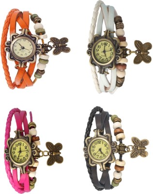 NS18 Vintage Butterfly Rakhi Combo of 4 Orange, Pink, White And Black Analog Watch  - For Women   Watches  (NS18)