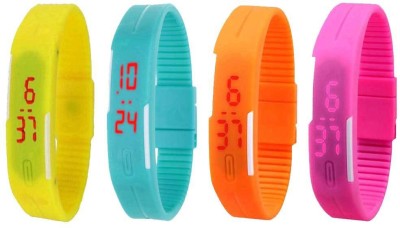 NS18 Silicone Led Magnet Band Combo of 4 Yellow, Sky Blue, Orange And Pink Digital Watch  - For Boys & Girls   Watches  (NS18)