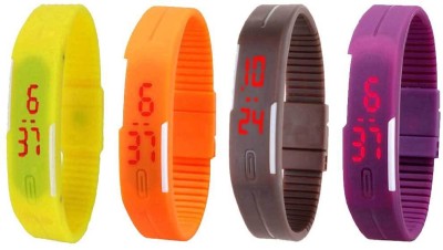 NS18 Silicone Led Magnet Band Watch Combo of 4 Yellow, Orange, Brown And Purple Digital Watch  - For Couple   Watches  (NS18)