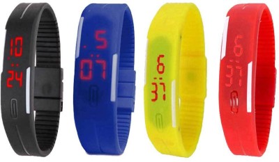 NS18 Silicone Led Magnet Band Watch Combo of 4 Black, Blue, Yellow And Red Digital Watch  - For Couple   Watches  (NS18)