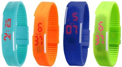 NS18 Silicone Led Magnet Band Combo of 4 Sky Blue, Orange, Blue And Green Digital Watch  - For Boys & Girls   Watches  (NS18)