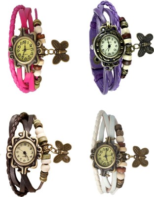 NS18 Vintage Butterfly Rakhi Combo of 4 Pink, Brown, Purple And White Analog Watch  - For Women   Watches  (NS18)